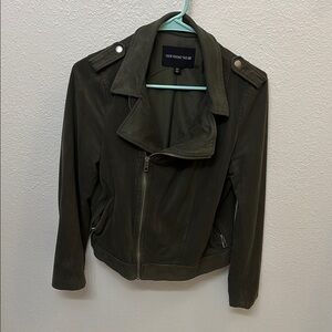 Who What Wear Green Leather Jacket Asymmetrical Design
